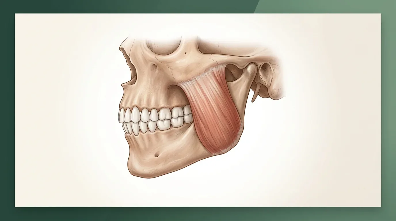 Schematic side view of the jaw with the masseter muscle marked